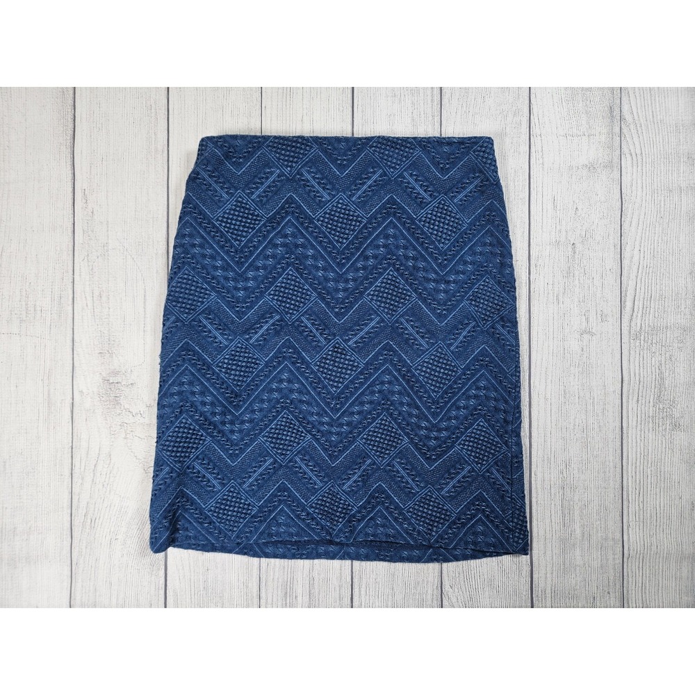 J. McLaughlin Skirt Women's 2 Blue Textured Cotton Blend‎ Pencil Midi Classic